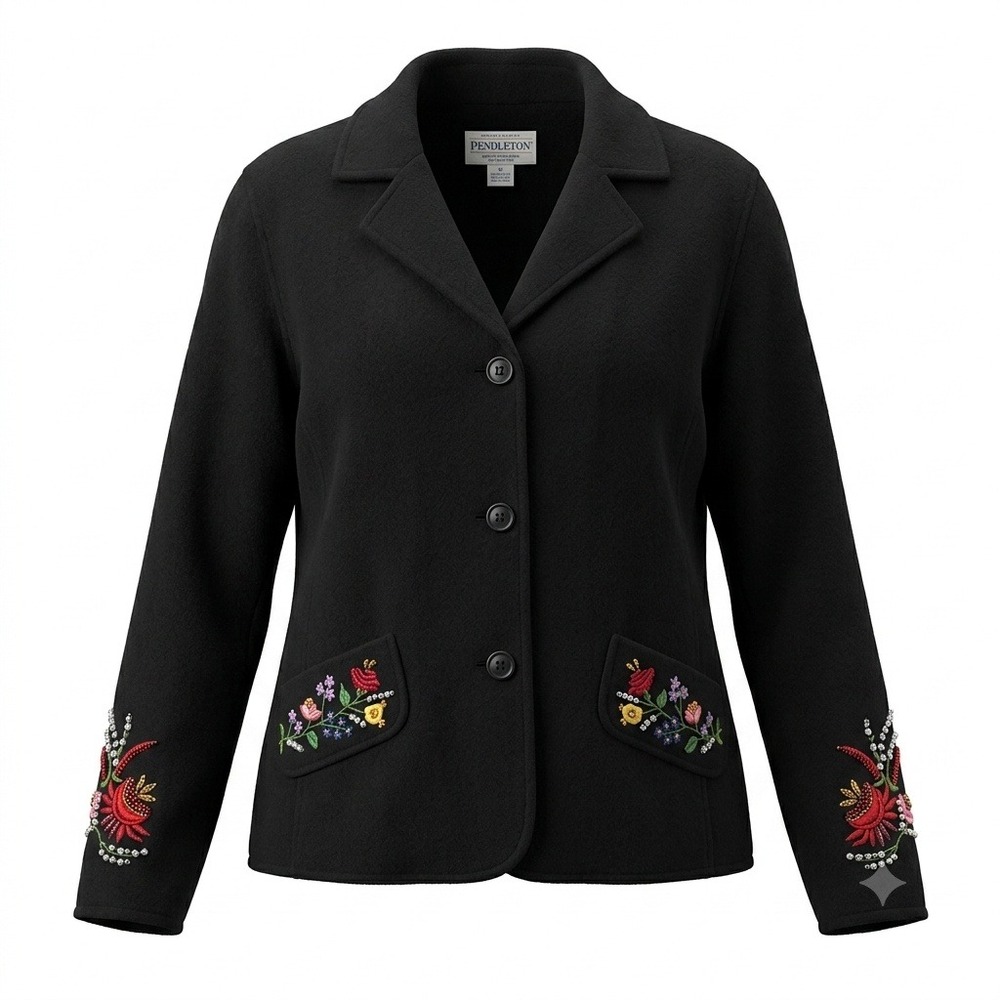 Pendleton Vintage Merino Wool Black‎ Embroidered Women's Jacket MP